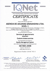 Certificado IQNet ISO 9001:2008